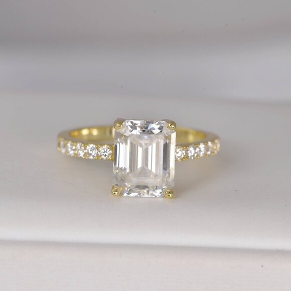 Certified 4.8ct Emerald Cut Full Moissanite Engagement Ring - Picture 2 of 8